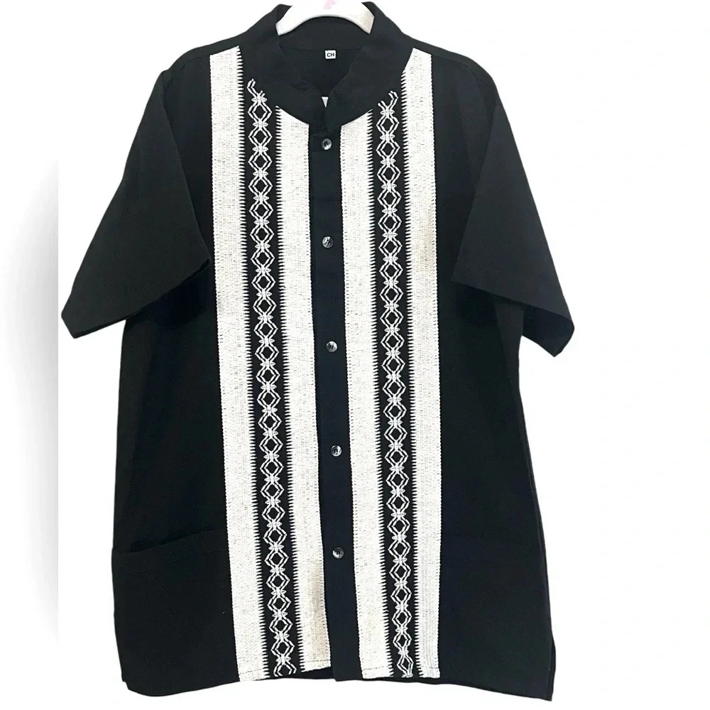 Cubavera Juniors short sleeve 
Guayabera Shirt Black&White handmade size S
